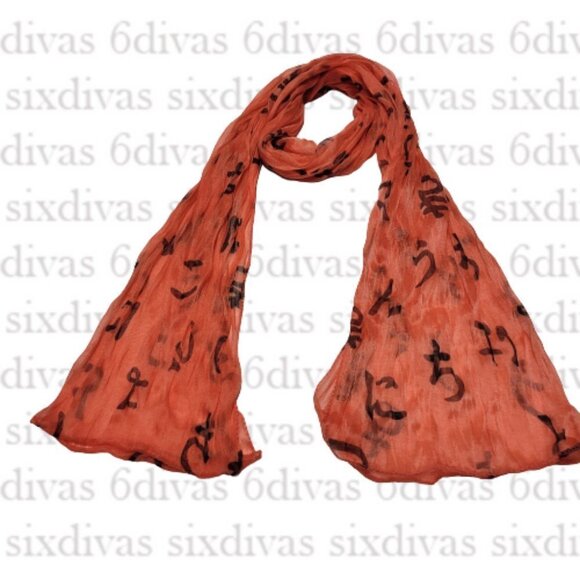 CORAL Color Lightweight All Season Chinese Characters Crinkle Scarf - Picture 9 of 9